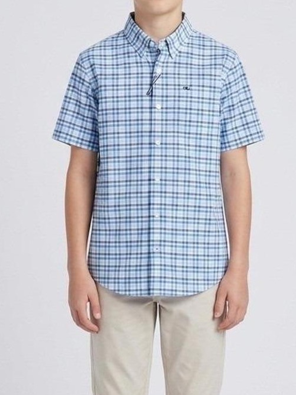Vineyard Vines performance Blue and White Plaid Short-Sleeve Button-Down Shirt